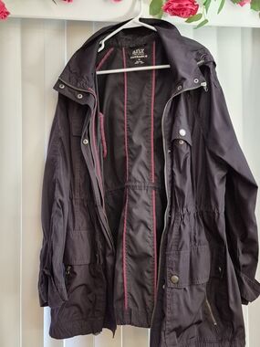 1X... A.N.A Women's Packable Rain Jacket in Dark Plum with Pink Trim